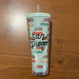 STARBUCKS SAN DIEGO Surfboard Cold Cup TUMBLER Blue Lid & Straw 24 oz Venti Size